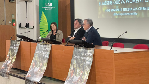 Paco Escribano, Enric Marín and Nuria Garcia in the aula Magna